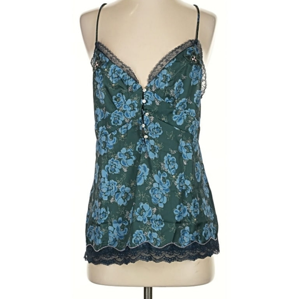 NWT Intimately by FREE PEOPLE Lace Trim Floral Camisole in Blue and Green Small